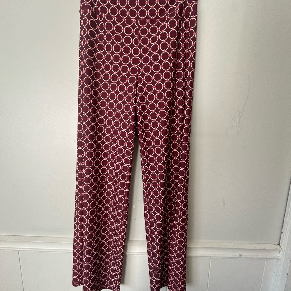 Jude Connally Burgundy Wide-Leg pull on Pants with Circle Geometric Print S